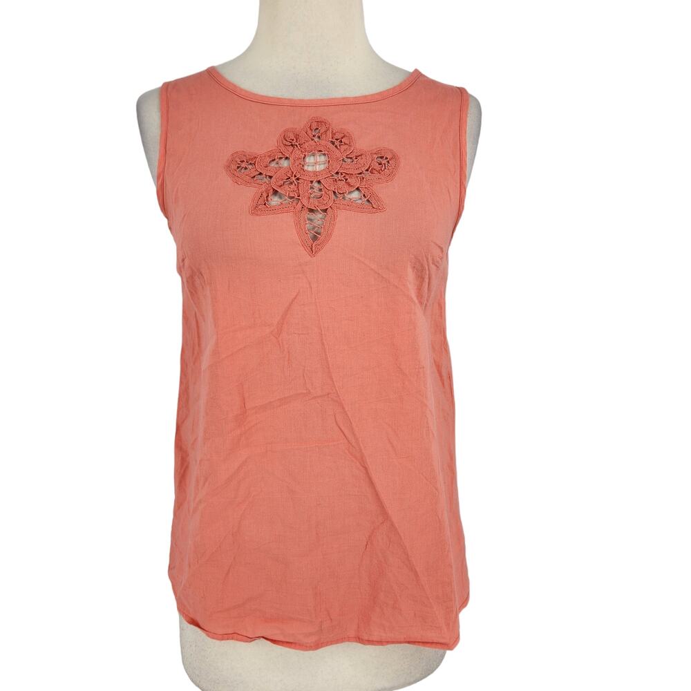 Banana Republic Cotton Coral Sleeveless Tank with Embroidered Cut Out XS